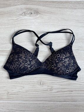 aerie Black Floral Lace Wireless Bralette with Crisscross Straps